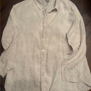 J Jill Linen Button-Up Shirt in Light Beige